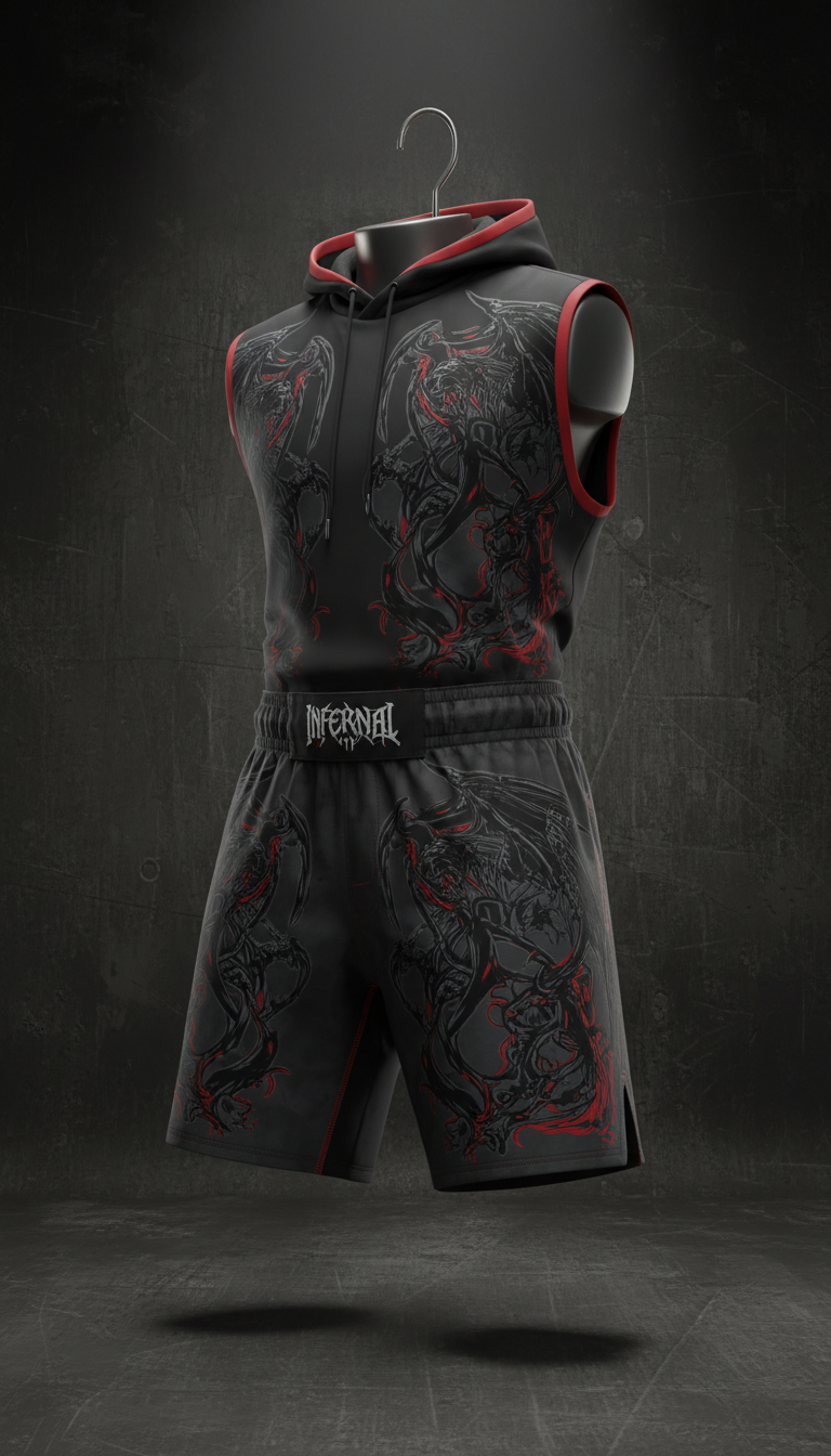 Fight Shorts with Gothic Illustration